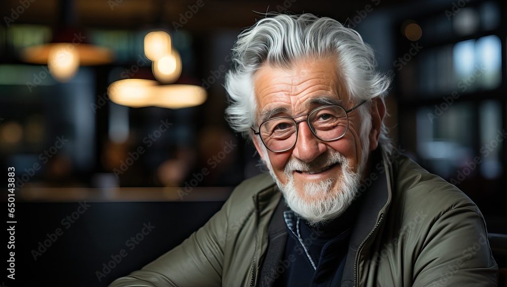 Portrait of a senior man smiling at the camera in a cafe Portrait of a senior man smiling at the camera in a cafe