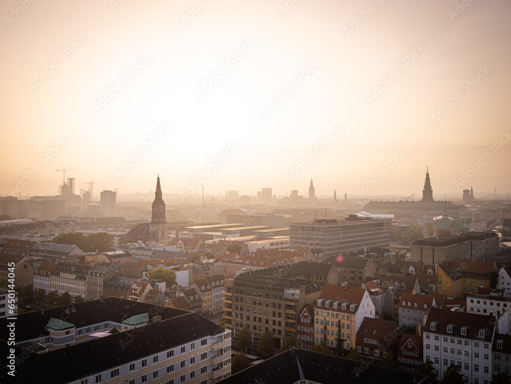 Beautiful cityscape of Copenhagen, Denmark during golden hour