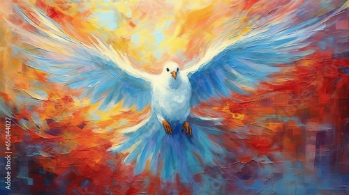 abstract art, dove. Holy Spirit concept, Pentecost Sunday, Generative ai photo