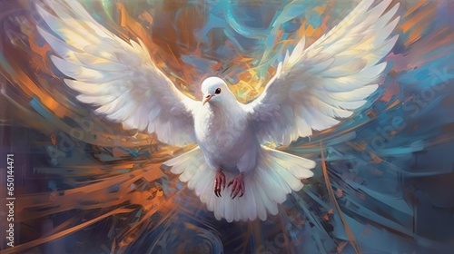 abstract art, dove. Holy Spirit concept, Pentecost Sunday, Generative ai photo