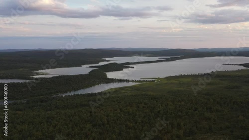 Aerial shot of Luomusjärvet lake in the beginning of Kevo trail in Lapland, Finland. photo