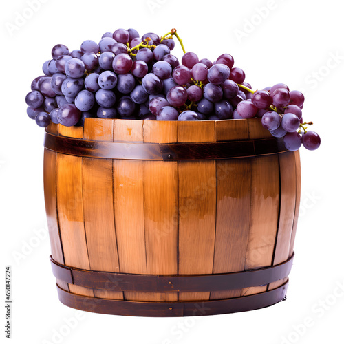 Grapes in a Large Wooden Vat Isolated on White Background 