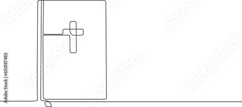 The book of the Bible lies on the table. Vector illustration drawn with one line on a transparent background