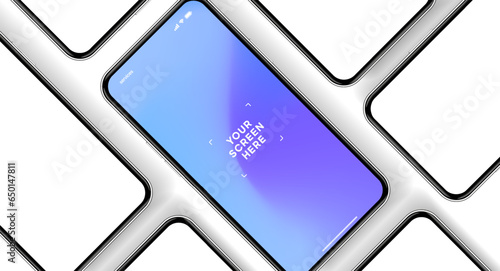 3D realistic high quality smartphone mockup with isolated background. Smart phone mockup collection. Device front view. 3D mobile phone with shadow on white background.