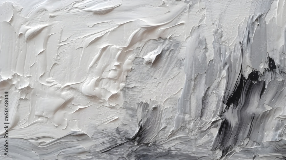 Obraz premium Close up of oil painting texture with brush strokes and palette knife strokes in white and grey colors