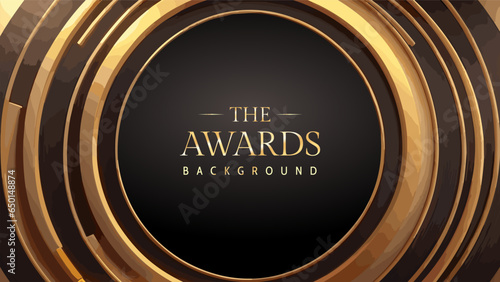 Black golden circle awards graphics background. Luxury premium corporate abstract design. Elegant realistic paper cut textured style 3d. Modern template certificate. Vector illustration.