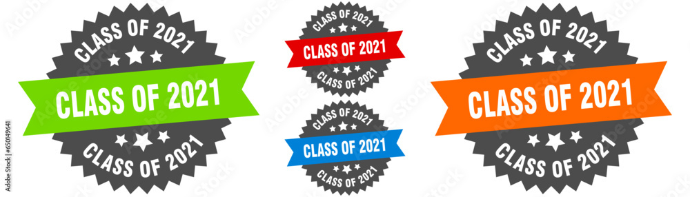 Fototapeta premium class of 2021 sign. round ribbon label set. Seal