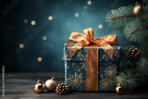 Christmas Presents wrapped nicely and Pine Trees with Xmas Decorations