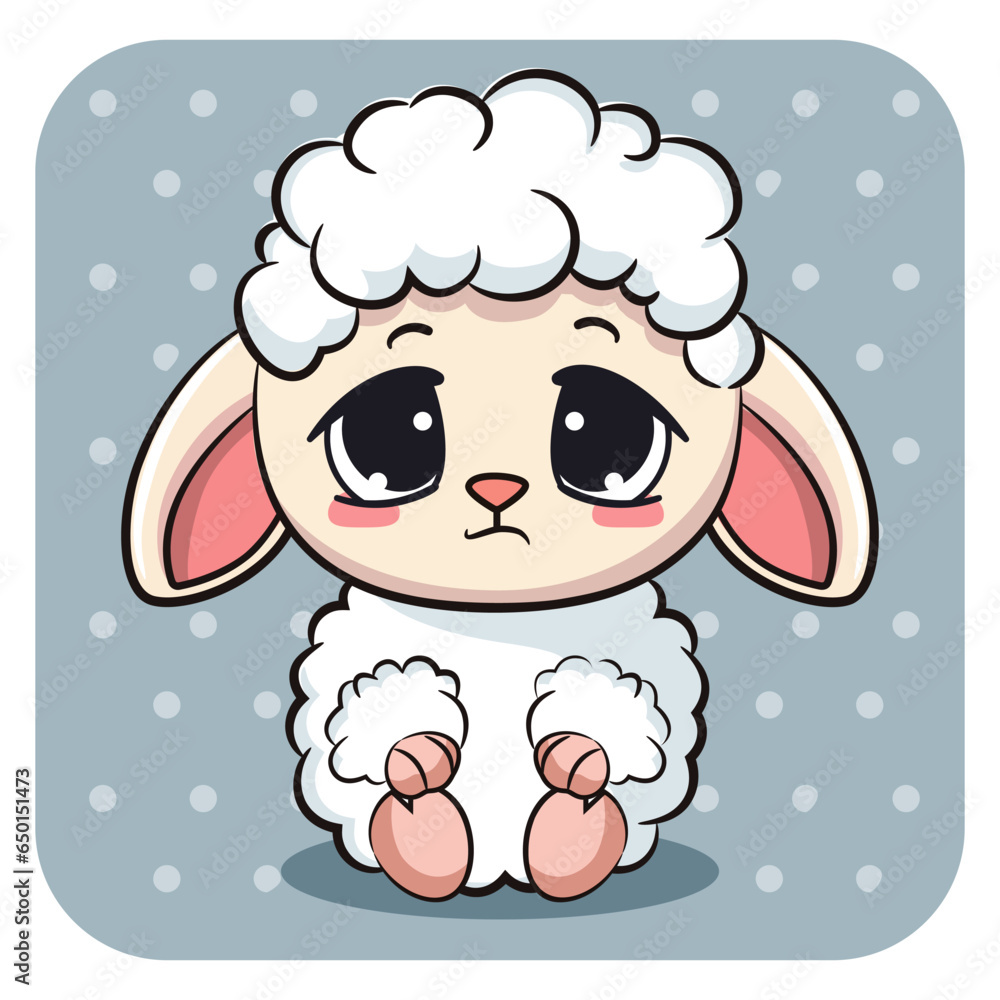 Cute sad baby sheep in cartoon style. Vector illustration. Cute sad baby sheep in cartoon style. Vector illustration.