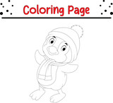 Happy Christmas penguin coloring page for children.