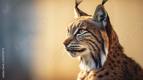 Close-up view of an adult Iberian lynx in a Mediterranean oak forest. World's rarest animal.