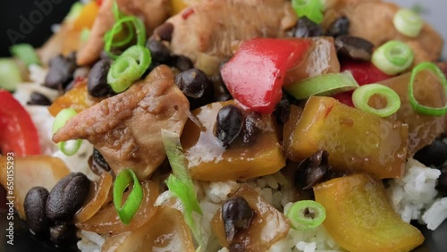 Stir fry Chicken with Black Bean, vegetables and rice