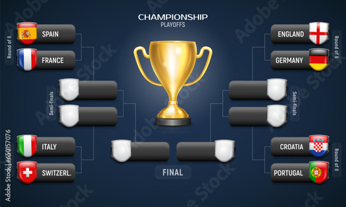 The schedule of football tournament matches. Playoffs table. Vector template for your design.