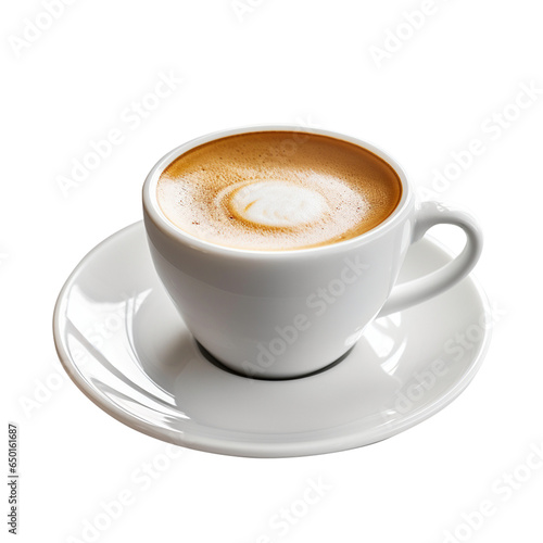  A white cup of coffee with foam isolated on transparent background  png file  side view  