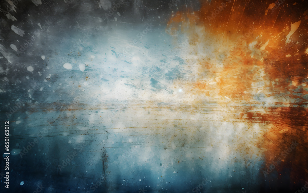 Blue, orange, and white light flare, grain, and noise effect on an aged film, Generative AI Blue, orange, and white light flare, grain, and noise effect on an aged film, Generative AI
