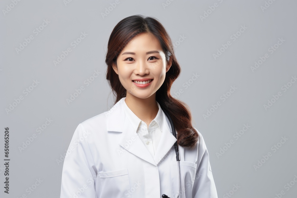 Portrait of Asian female doctor smiling on white background Portrait of Asian female doctor smiling on white background