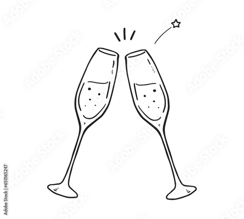 シャンパンで乾杯するイラスト