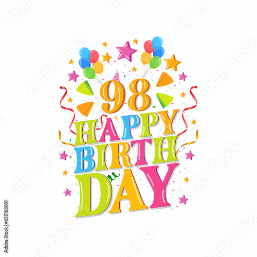 98 years happy birthday logo with balloons, vector illustration 98th Birthday Celebration design