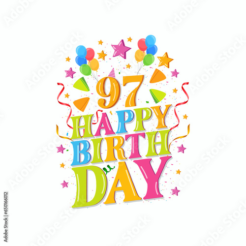 97 years happy birthday logo with balloons, vector illustration 97th Birthday Celebration design photo