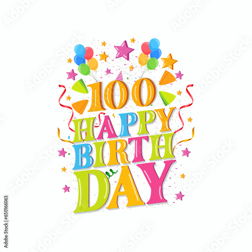 100 years happy birthday logo with balloons, vector illustration 100th Birthday Celebration design