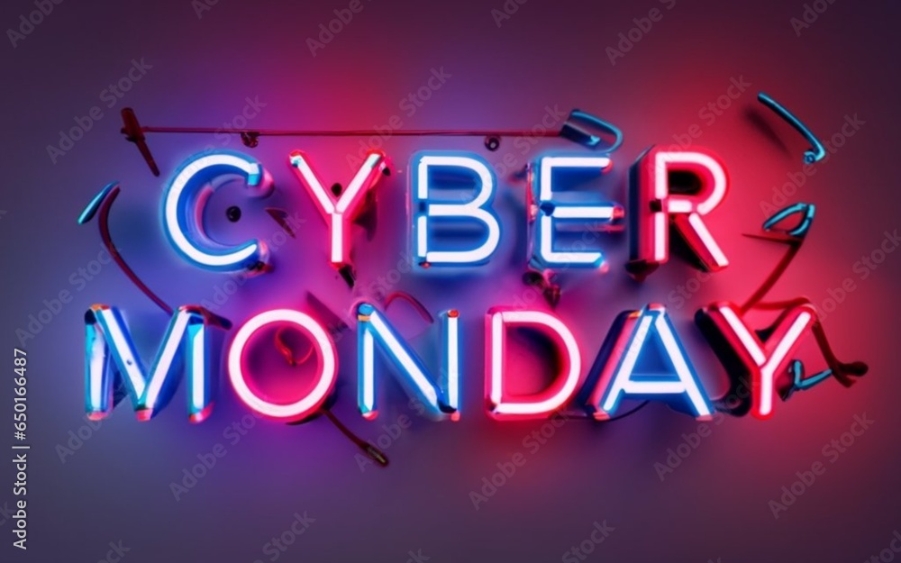 3d cyber monday neon light glow  generated by Ai