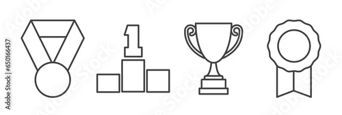 Award icons in line style. Vector illustration. Trophy icons on white background. High quality outline symbol collection of achievement. Modern linear pictogram pack of cup. winning icons.
