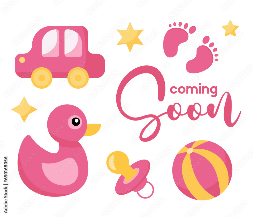 Decorative elements for baby shower design. Gender reveal party card, banner, vector element design. It's a girl gender reveal set Decorative elements for baby shower design. Gender reveal party card, banner, vector element design. It's a girl gender reveal set