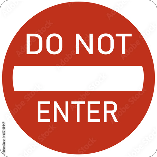 Vector graphic of a usa Do Not Enter MUTCD highway sign. It consists of a red circle with a white bar, plus the wording Do Not Enter contained in a white rectangle