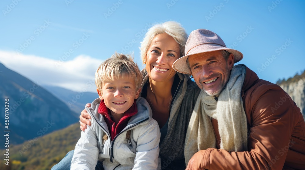 Happy family with children on a vacation at a picturesque coastline. Enjoying a memorable holiday together. Generative ai.