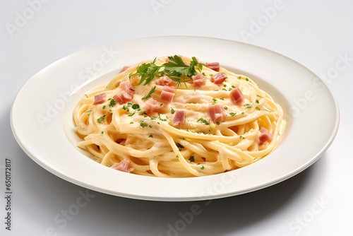 Penne pasta carbonara cream sauce - Italian food style. Food photography