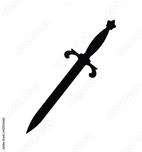 Vintage dagger silhouette, old sharp blade sword knife