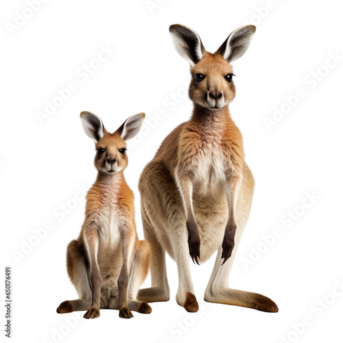 front view of kangaroo animal with baby isolated on a white transparent background.
