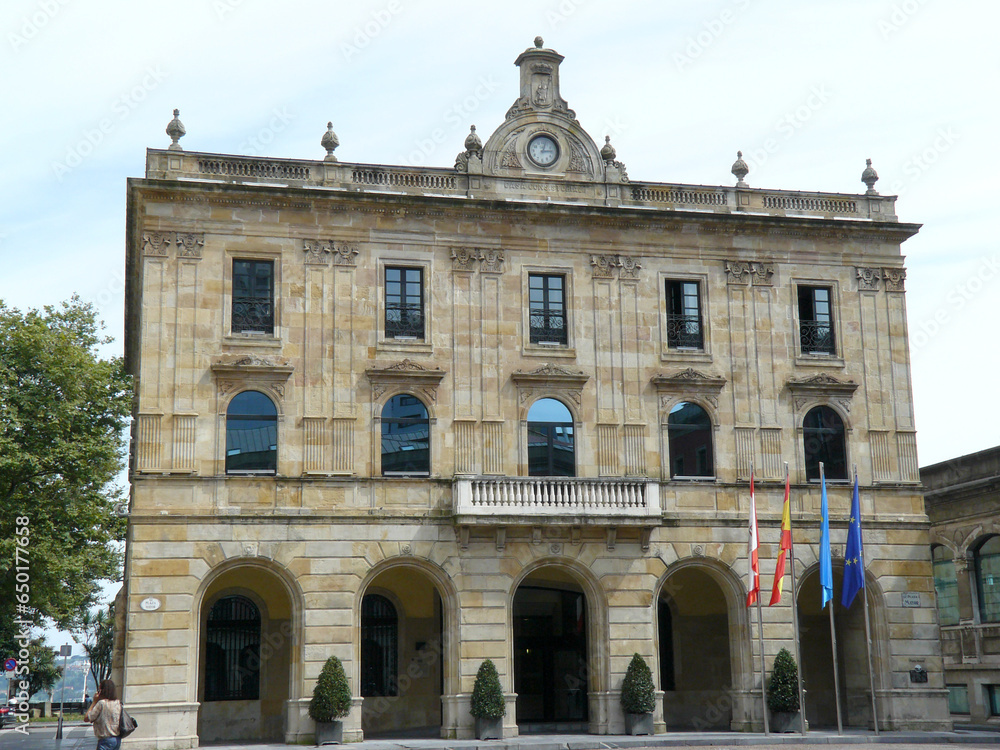 Gijon (Spain). Main façade of the Town Hall of the city of Gijón.