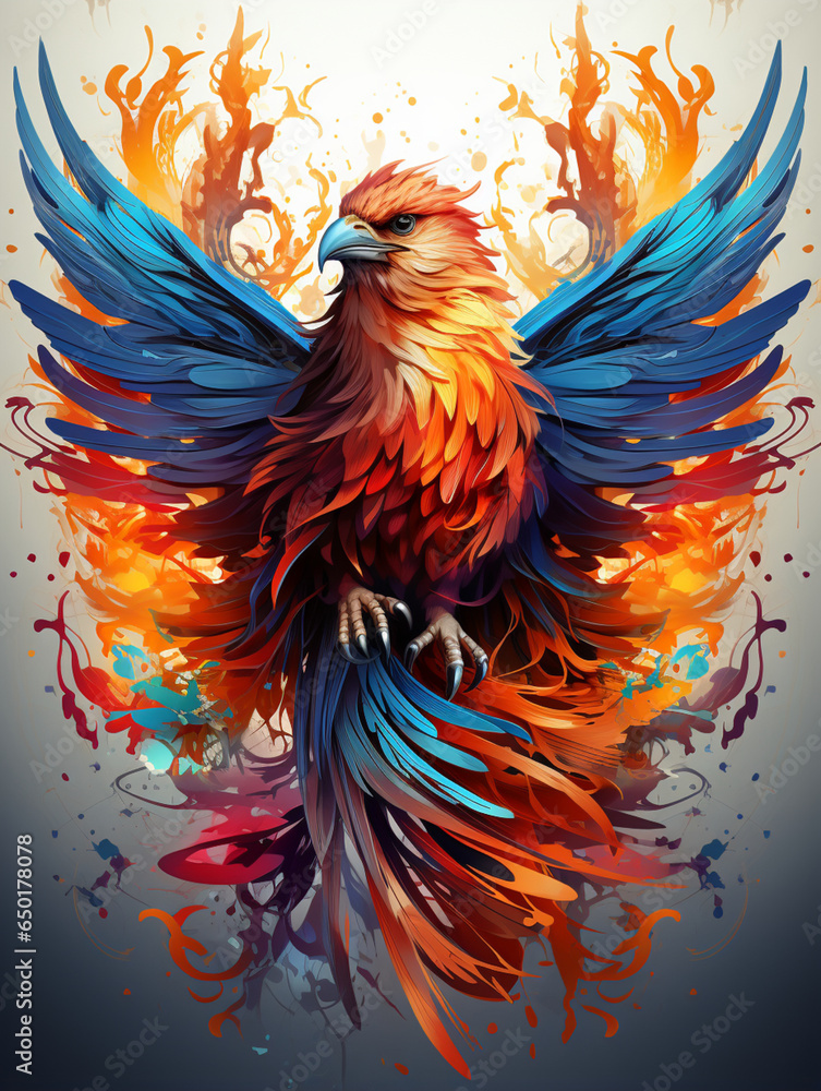 Obraz premium mystical bird flying ink style print design