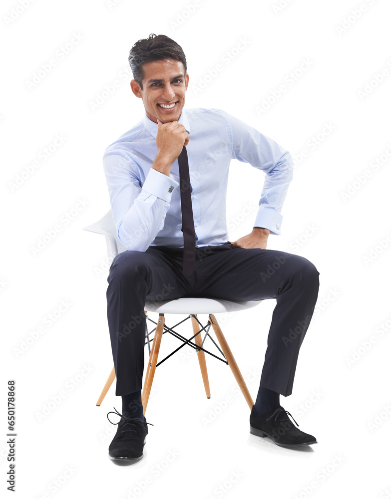 Happy, portrait and business man on chair isolated on a transparent png background in office, company and workplace. Professional lawyer, employee and corporate worker smile in Brazil for career. Happy, portrait and business man on chair isolated on a transparent png background in office, company and workplace. Professional lawyer, employee and corporate worker smile in Brazil for career.