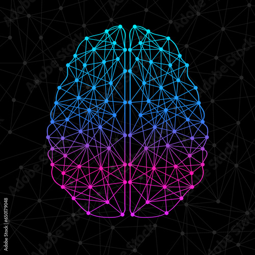 Abstract human brain of lines and dots, polygonal wireframe. Vector illustration