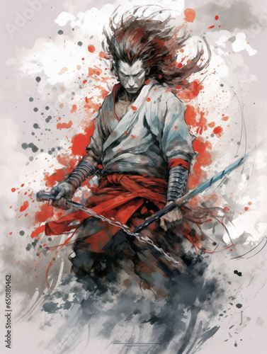 samurai warrior design Ink digital illustration t shirt design for print design