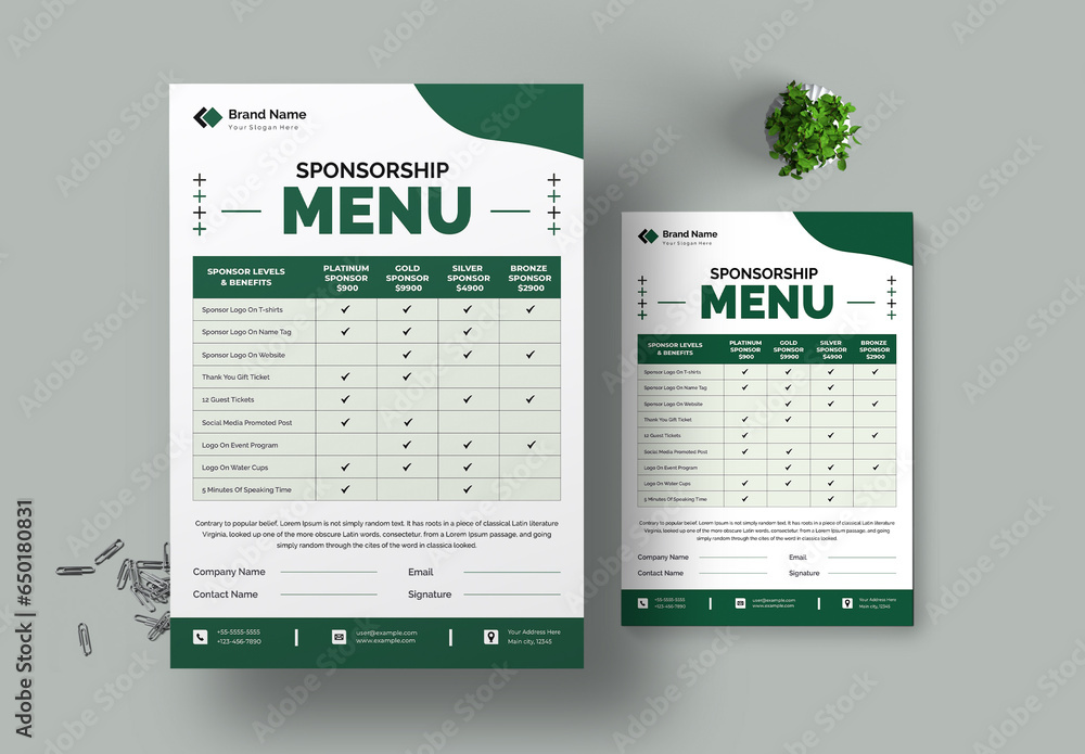 Sponsorship Menu Design Template Stock Template Adobe Stock Sponsorship Menu Design Template Stock Template Adobe Stock