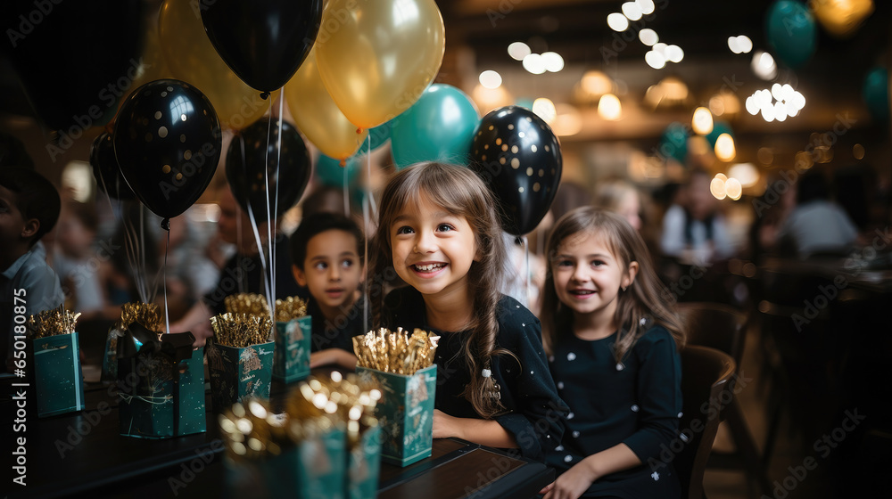 Generative AI, cheerful children of different nationalities at a holiday, birthday party, balloons, friends, kids, congratulations, joyful emotions, diversity, playroom, kindergarten, toddler, gifts Generative AI, cheerful children of different nationalities at a holiday, birthday party, balloons, friends, kids, congratulations, joyful emotions, diversity, playroom, kindergarten, toddler, gifts