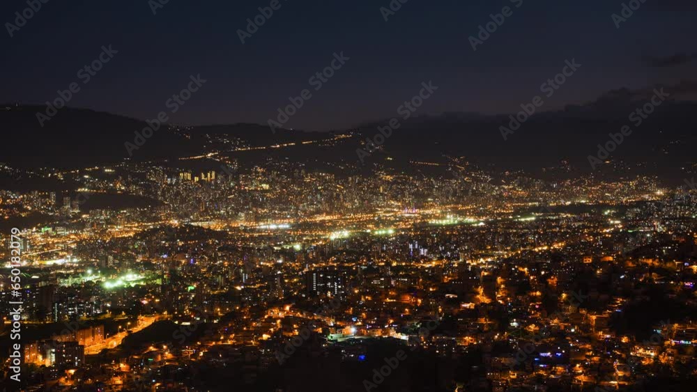 Dusk to night timelapse view of Medellin cityscape, Antioquia Department, Colombia. Dusk to night timelapse view of Medellin cityscape, Antioquia Department, Colombia.