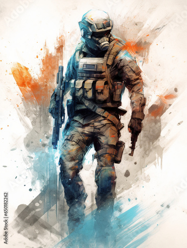 soldier with rifle Ink drawing digital illustration t shirt design for print design © AnderJPArts