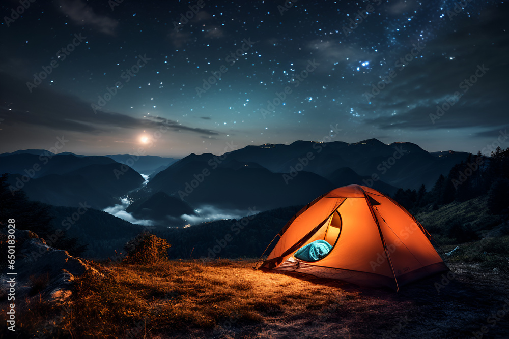 camping in the mountains at night 