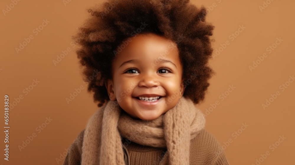 Adorable Afro girl grinning in a studio setting. Adorable Afro girl grinning in a studio setting.