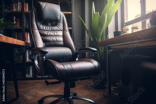 Canvastavla A black office chair positioned in front of a window