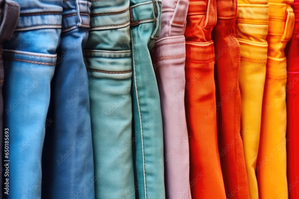 Colorful Jeans Fabric Close-Up with Pocket Detail