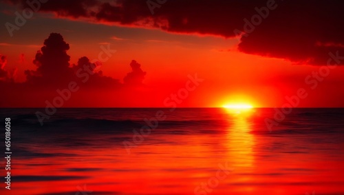 Horizon Aglow: Red, Yellow, and Orange Sunset Over the Sea © SanaAndThadi