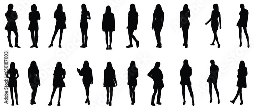 vector silhouettes of women, a group of standing business people eps 10