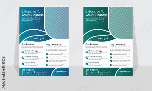 Corporate modern business flyer template design set, minimal business flyer templete or eye catching flyer design, flyer in A4 with colorful business proposal, modern with green and blue flyer