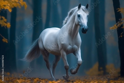 white horse in the forest