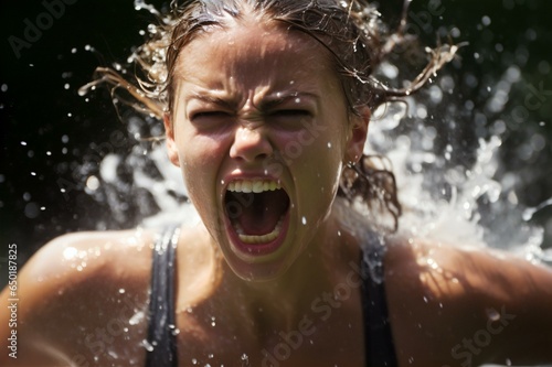 Fierce Expression: Athletic Female Model Showcasing Anger, Gener © dariaren